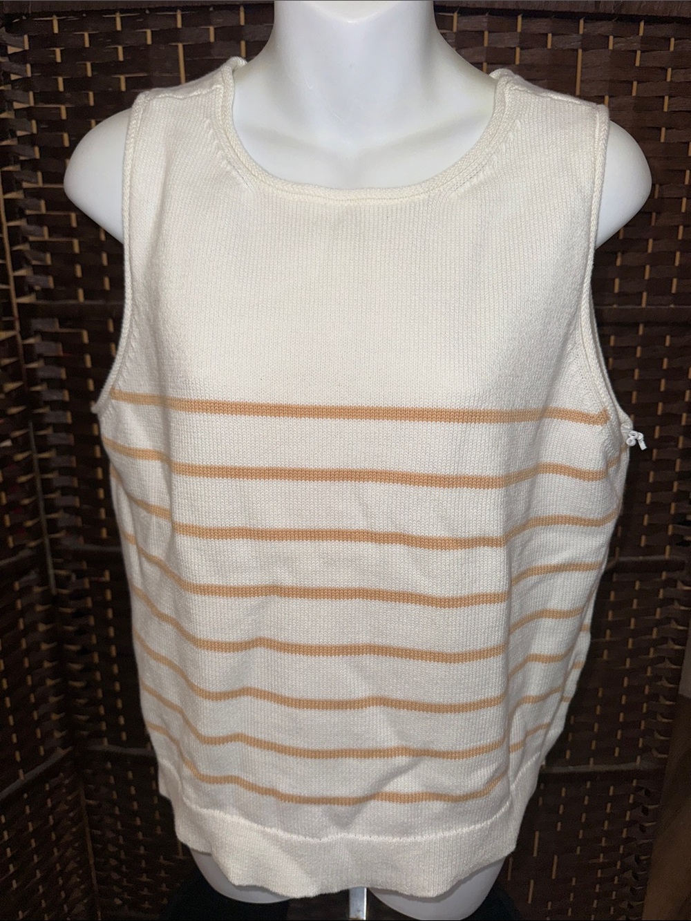 CeCe Cream Tank Top with Tan Stripes